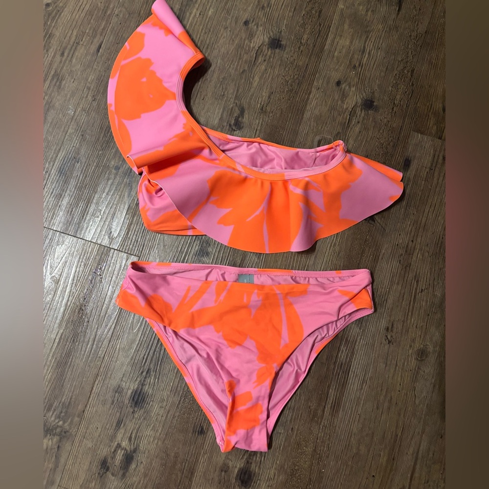 Antinio Melani Pink and Orange Ruffle Bikini Set - Size medium